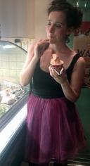 A be-tutu-ed Anna eats gelato in Adelaide